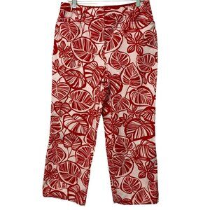Talbots Ankel Length Pants Size 12 Red White Floral Cotton Spandex Blend VCG